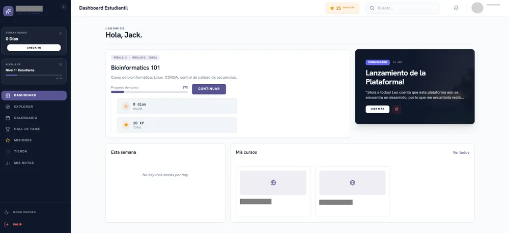 Briquette LMS student dashboard.